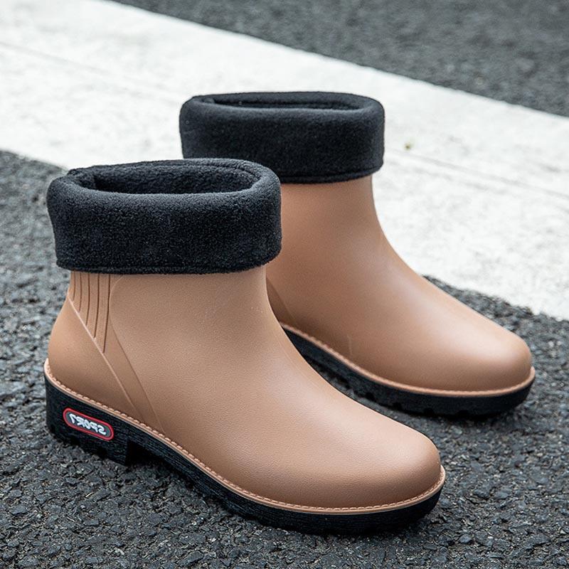 Rain Shoes Women's Short Tube Warm New Waterproof Shoes Rubber Shoes Four Seasons Students Versatile Fashion Non-slip Outside Rain Boots