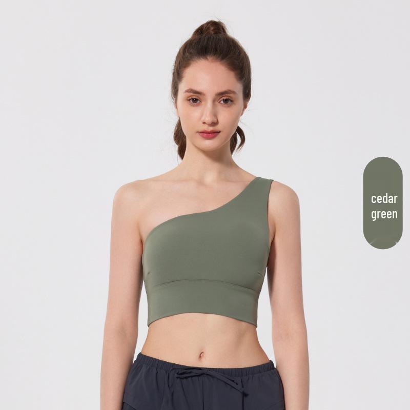 

Antibacterial Nude One-Shoulder Sports Bra for Running, Pilates, Yoga, with Pads S