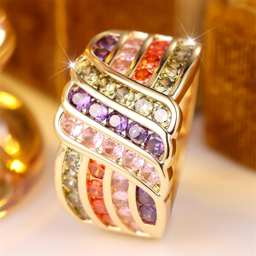 Multicolor Crystal Small Round Stone Cute Wings Rings For Women Vintage Gold Color Engagement Bands Wedding Jewelry Accessories