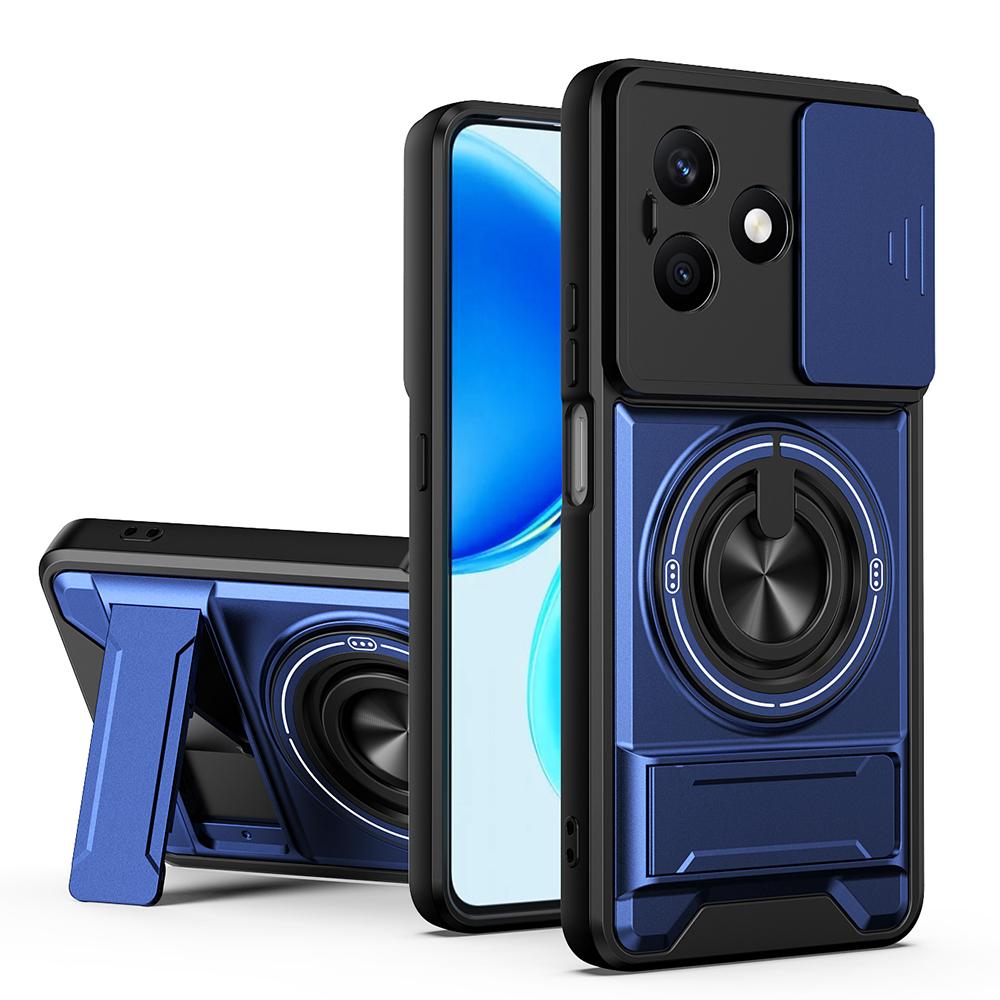 KEYSION Magnetic Phone Case for HONOR X8d Slide Camera Protection Upright Kickstand 360°Ring Shockproof Back Cover for Honor X8d