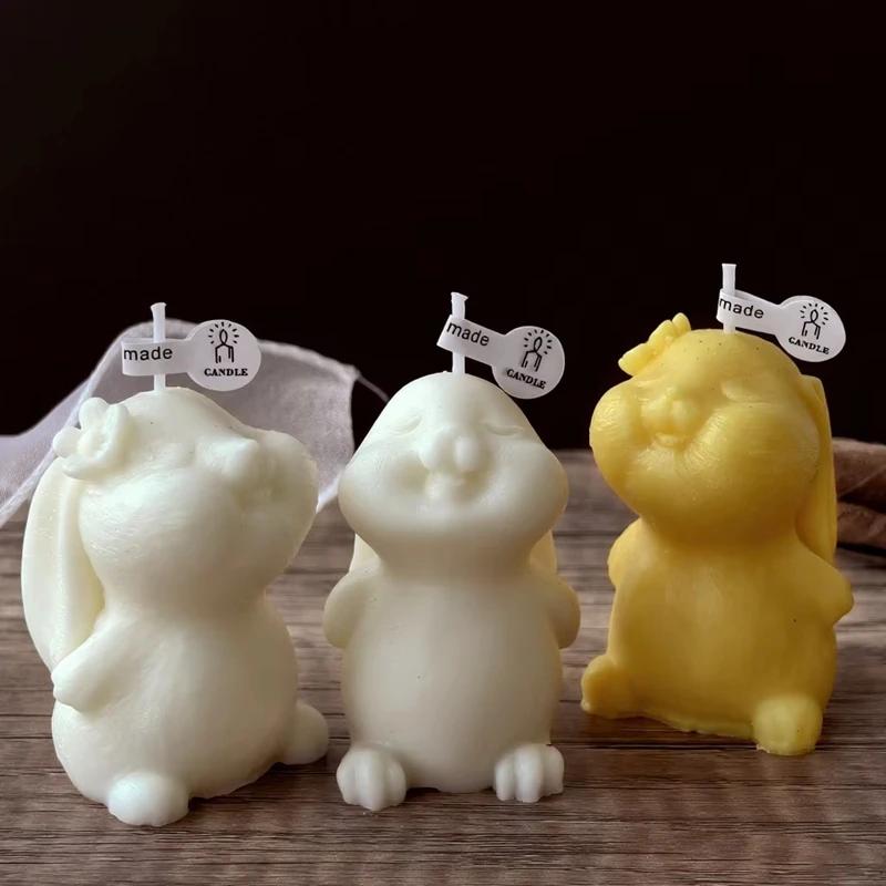 Easter Bunny Silicone Mold for Scented Candle Making Cute Rabbit Candle & Plaster DIY Craft Mold for Easter Home Decor