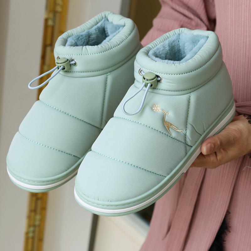 Women's Winter Warm Plush High-Top Cotton Slippers with Heel and Thickened Sole for Postpartum and Indoor Use