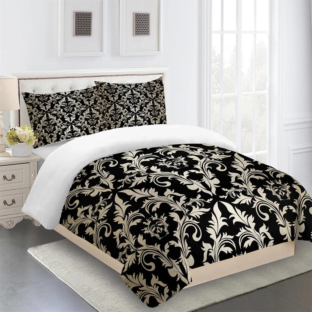 Luxury Black Gold 3Pcs Geometric Kids Twin Queen King Full Size Duvet Cover Bedding Linen Set 2 Seater Bedspread 200x200 240x220