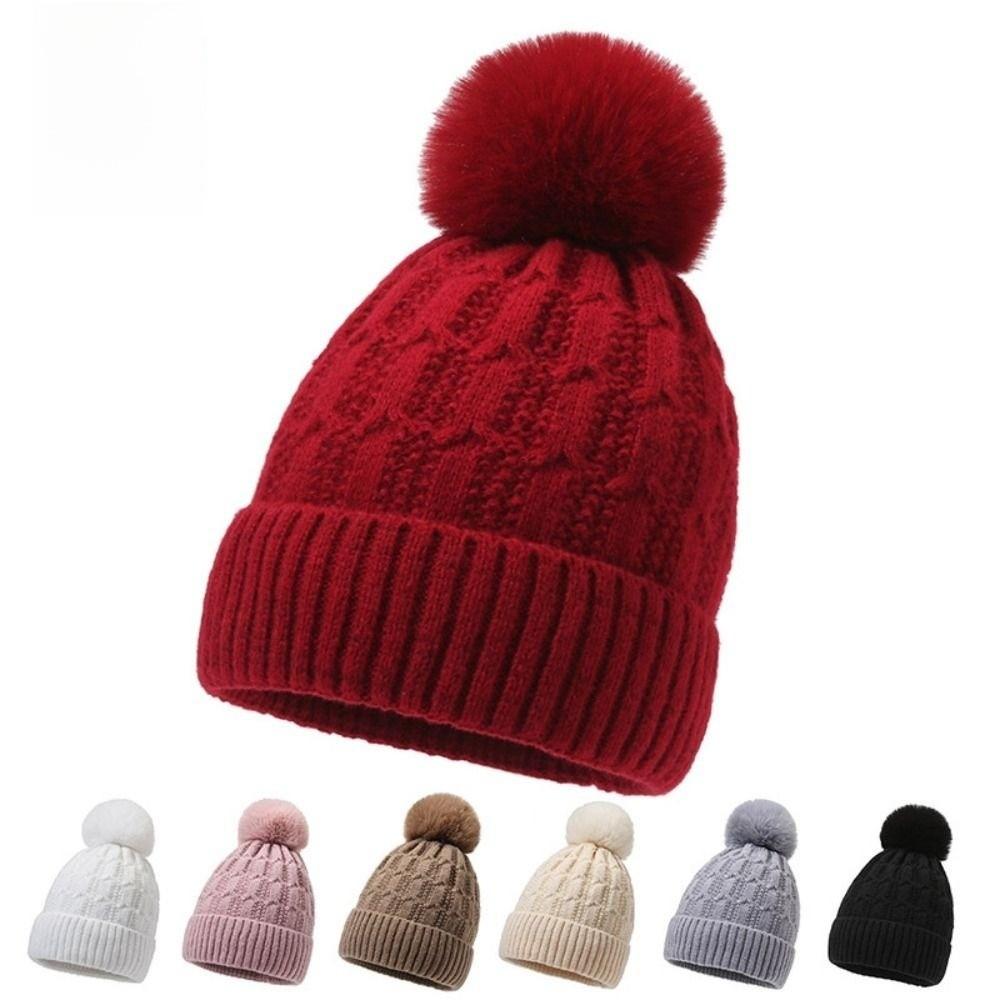 Thicken Winter Beanie Hat With Fur Pom Pom Winter Caps Fashionable Fleece Beanies Outdoor Wear