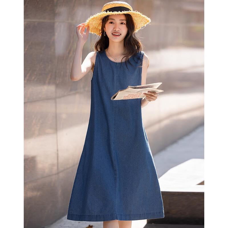 Demana Cloud Cotton Retro Sleeveless Denim Midi Dress