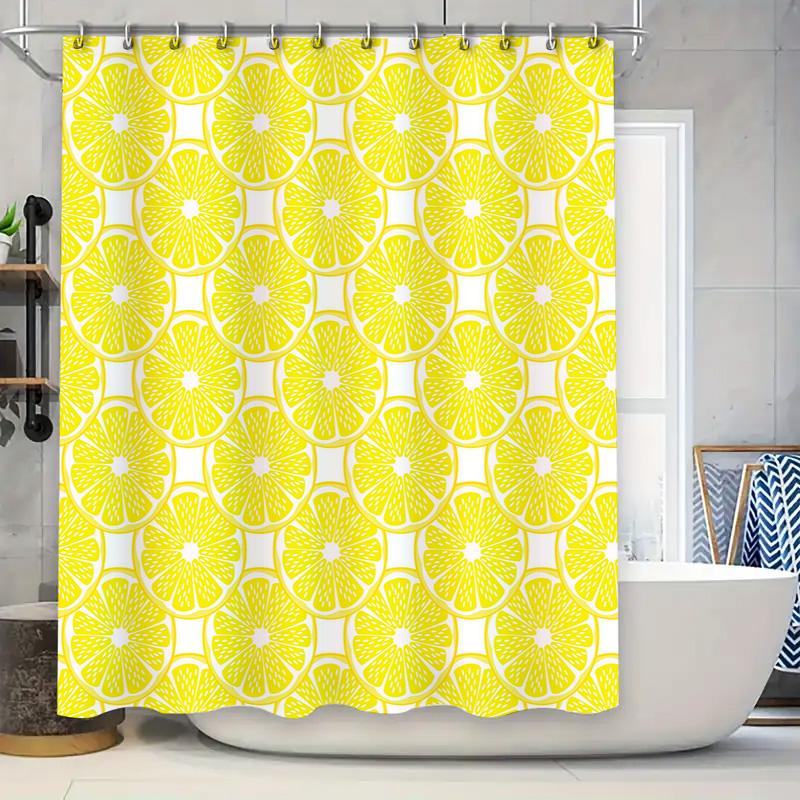 Jessica Chen Yellow Sunshine Lemon Shower Curtain Bright Floral Pattern Decorative Bathroom Rug Waterproof Fabric Bathrooms Liner Set Home De