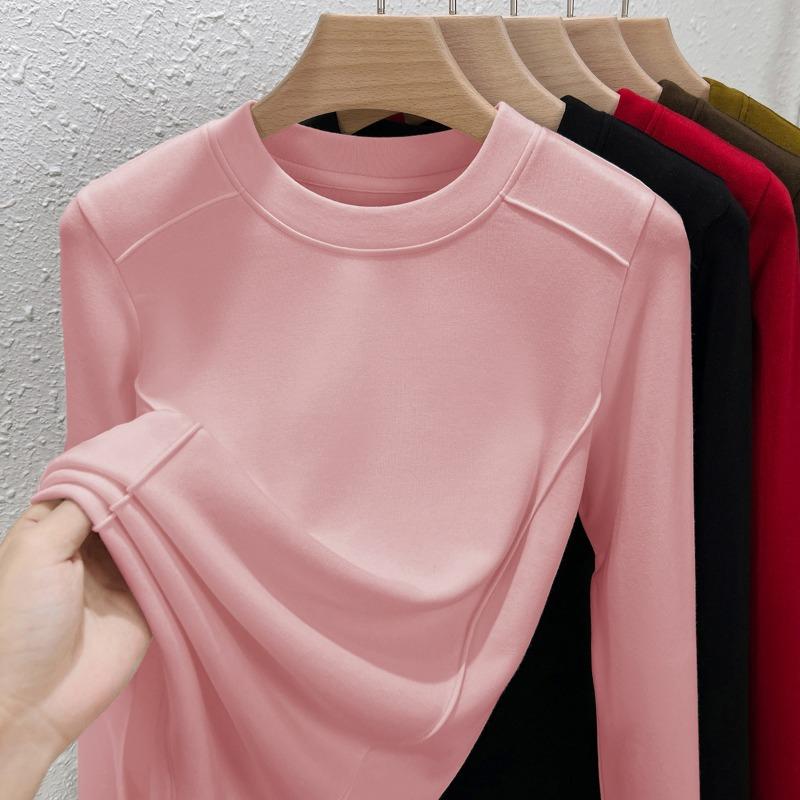 White long-sleeved t-shirt spring and summer new modal cotton inner bottoming shirt fishbone design top