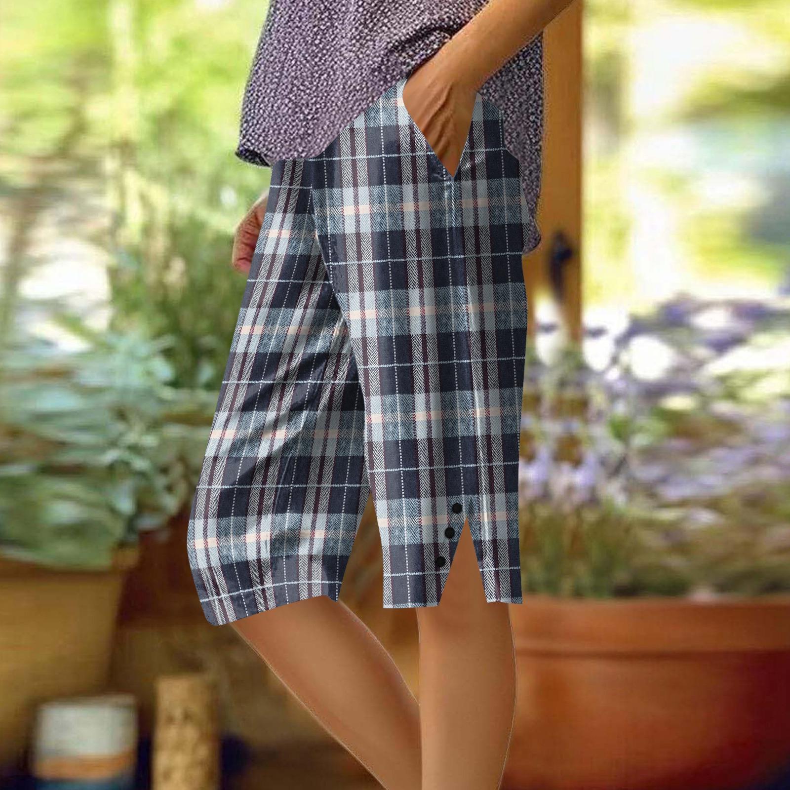 Women s Printing Pants Fashionable Pocket Elastic Waist Casual Shorts XXL