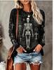 Damen Halloween Langarm-T-Shirt Tag der Toten Zuckerschädel Rose Blumendruck Rundhalsausschnitt Herbst Lässige Oberteile