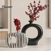 Nordic Style Ornament Minimalist Resin Flower Vase, Hollow Circle Art Modern Floral Light Luxury Desktop Decor Arrangement Holder for Home Living Room