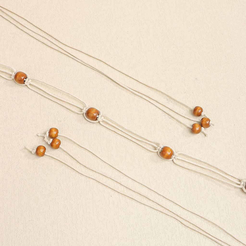Bohemian Braided Waist Belt Decorative Waist Chain for Women Adjustable Cotton Thread Belt with Wood Beads