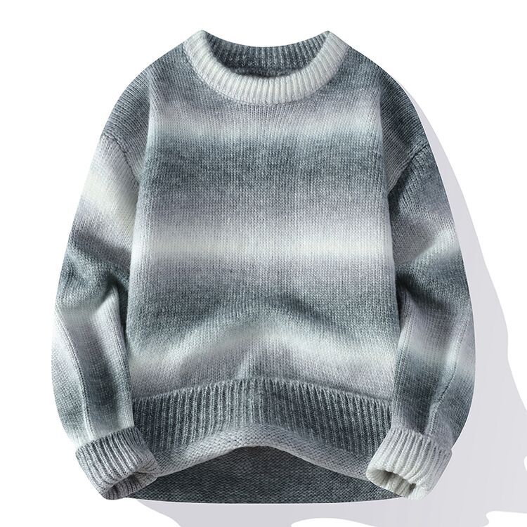 

Полосатый свитер Tie-Dye для мужчин, осенне-зимний, американский ленивый стиль, свободный вязаный свитер, свободный повседневный свитер M серый