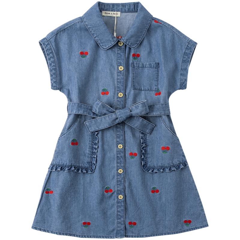 Джинсовое платье А-силуэта с вышивкой для девочек Davebella 120cm