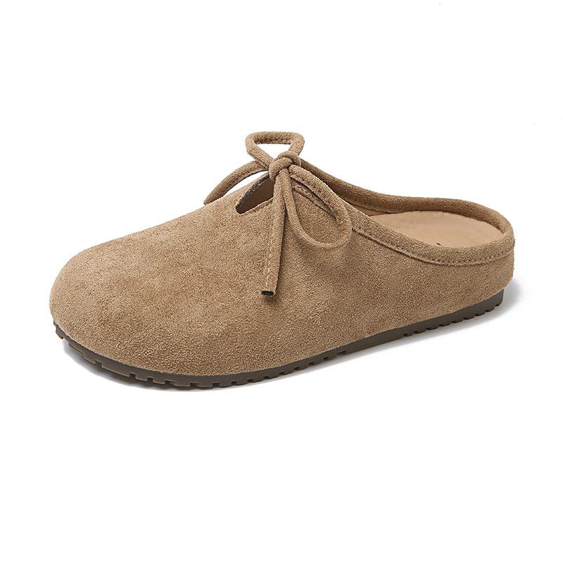 Retro matte round head half slippers women's spring big head women's flat bottom one pedal casual beanie shoes