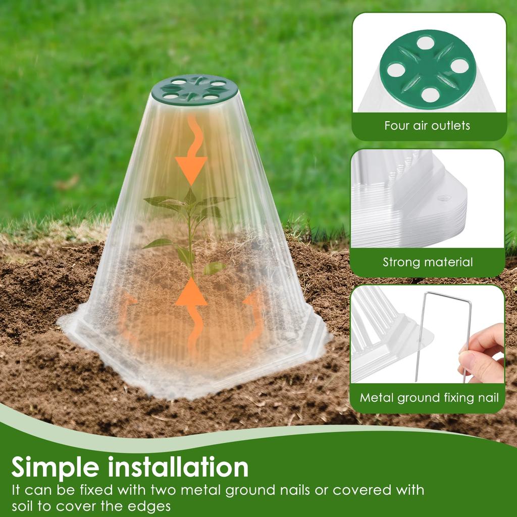 20 Pack Adjustable Garden Cloche with Rotatable Vent for Seedling Vegetable Plastic Plants Cover with Ground Stake Plants