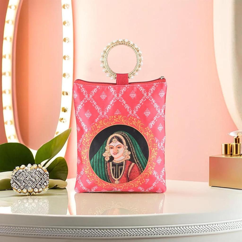 4 Pcs Silk Small Hand Bags for Women Stylish with Zip & Handle | Traditional Handheld Bags for Women | Ethnic Ladies Purse Handbag for Return Gifts