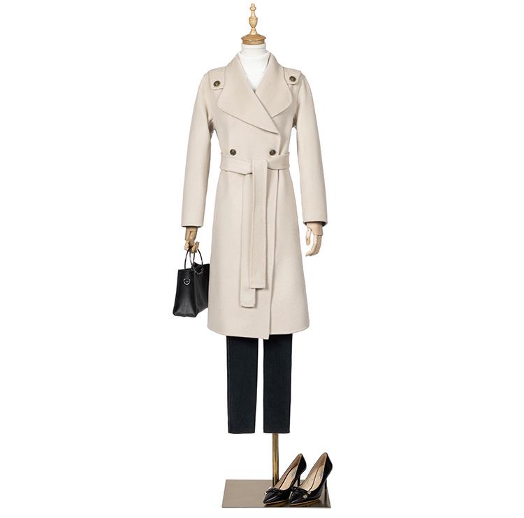 Women's Extra Long Wool Overcoat - Lace-up, Double-faced, Slim Fit, Over-the-Knee, Autumn & Winter Temperament