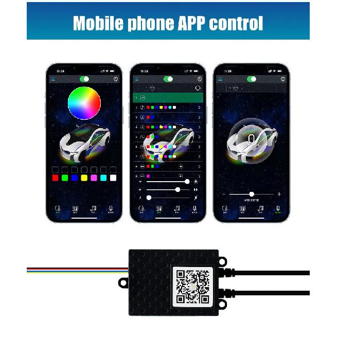 Symphony LED Car Hub Lamp Double Sided APP Remote Sound Control Waterproof Neon Wheel Ring 12V Auto Decorative Atmosphere Light