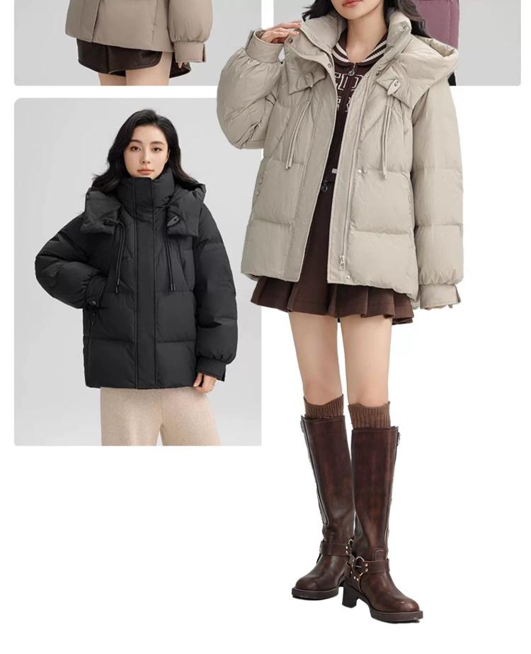 Yaya Women's 2025 Winter Ski Down Jacket - New Arrival, Short, Thickened, Hooded, Loose, Warm Duck Down Coat.