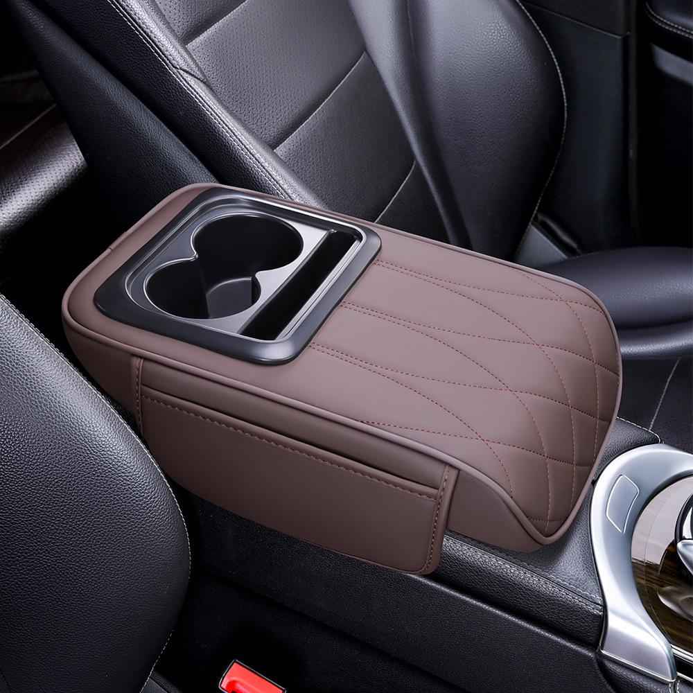 PU Leather Portable Center Console Armrest Cushion with Cup Holder Car Armrest Pillow Multifunctional Height Increasing