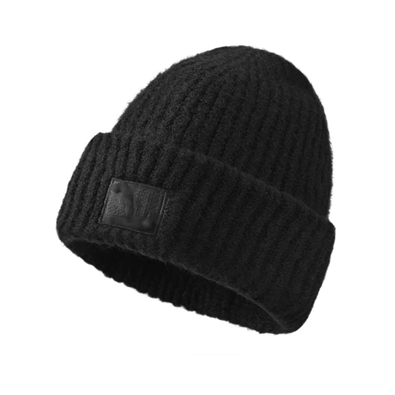 

Зимняя теплая вязаная шапка-бини для женщин, свободная, утолщенная, защита ушей, ветрозащитная шерстяная шапочка, новая мода, универсальные ворсовые шапки чёрный