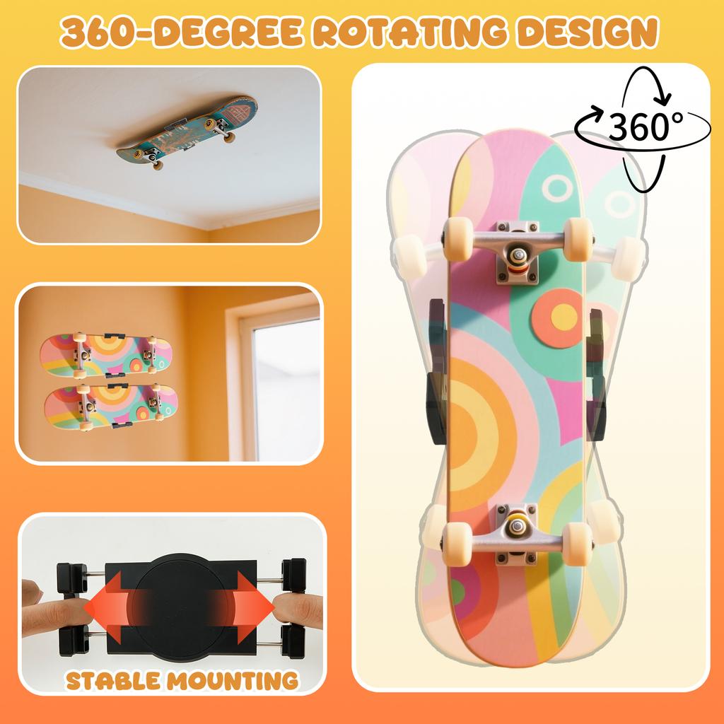 Skateboard Wall Bracket 360° Rotation Skateboard Display Holder Universal Adjustable Skateboard Wall Organizer for Home Decor