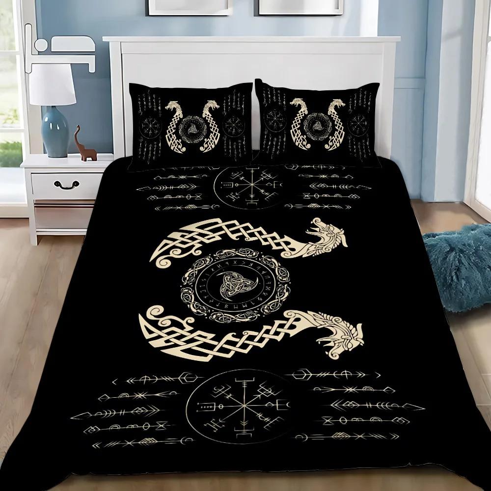 Viking Nordic Viking Mystical Symbol Duvet Cover Pillowcase Bedding Set Adult Boy Girl Bedroom Decoration Children Single Double