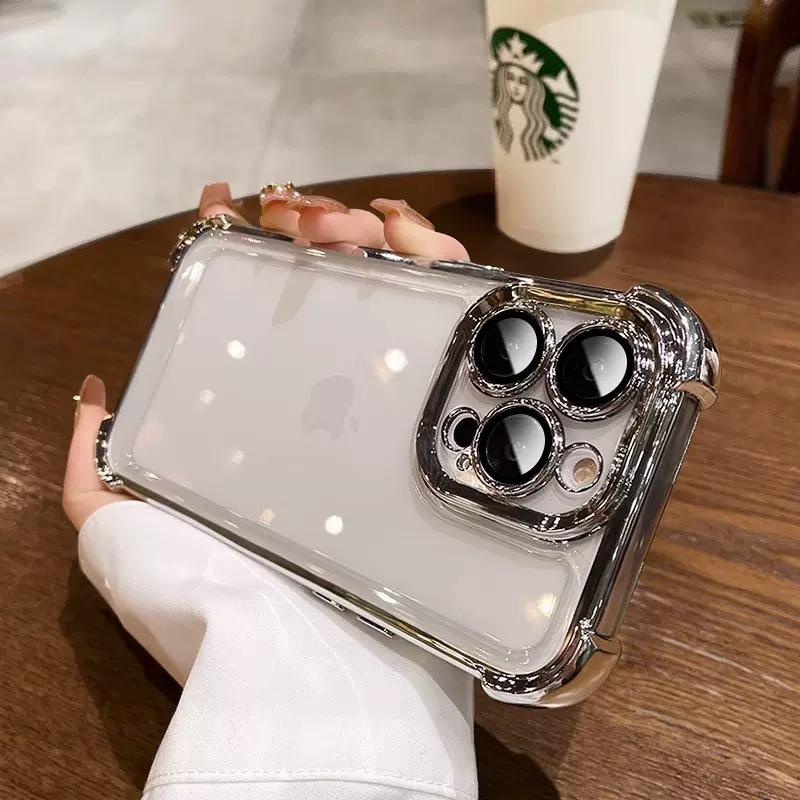Applicable To IPhone17Pro Airbag Mobile Phone Case Transparent Four Corners Anti-fall Apple 16E Electroplating 15 Full Pack Protection Case