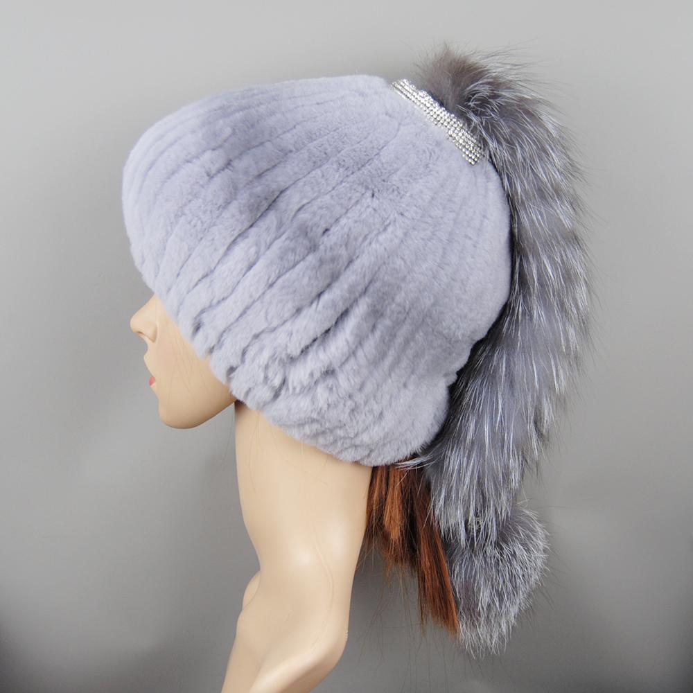 Russia New Style Women Natural Real Fox Fur Beanies Hat Girls Natural Real Rex Rabbit Fur Skullies Cap Knit Winter Real Fur Hats