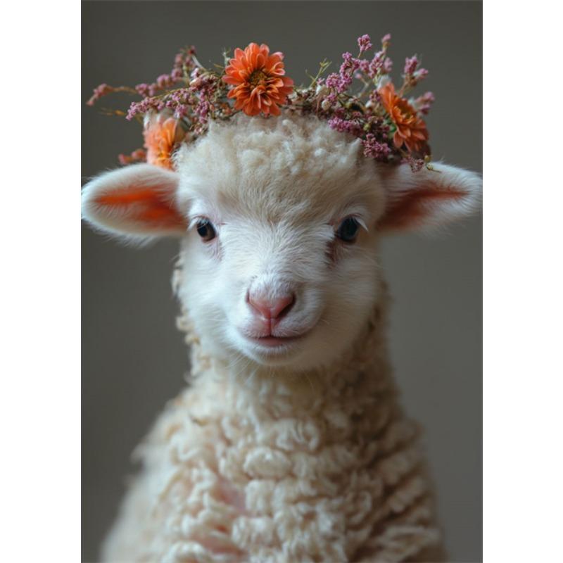 Baby Animals Bunny Goat Pig Dog Horse Sheep Flower Crown Canvas Posters and Prints Wall Art Pictures for Home Kid Room Decor