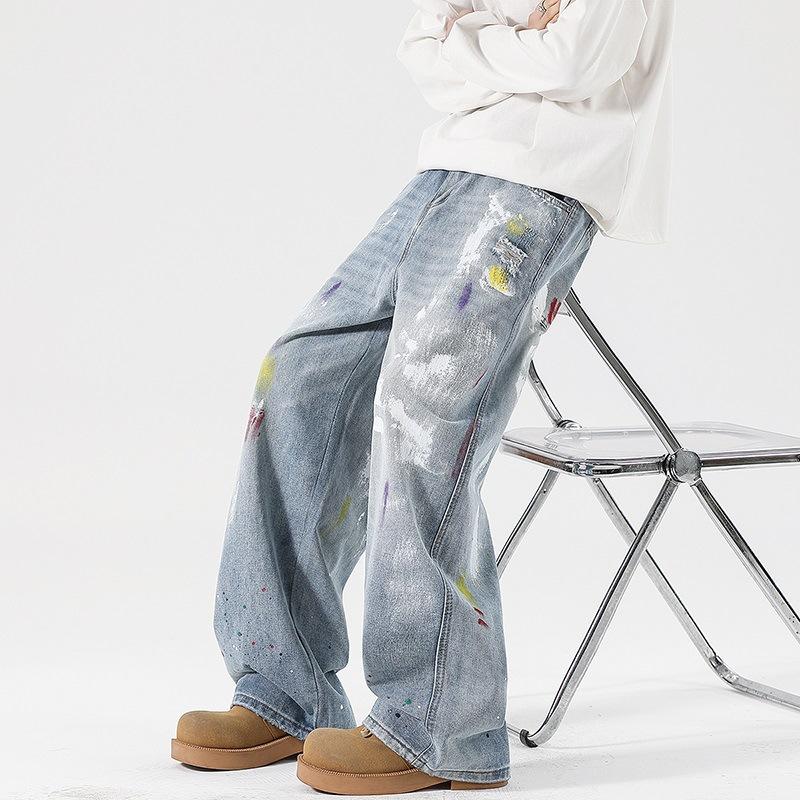 New Spring and Summer Scimitar Pants Dirty Pants Burned Fried Salt Water Washing Street Jeans Trousers