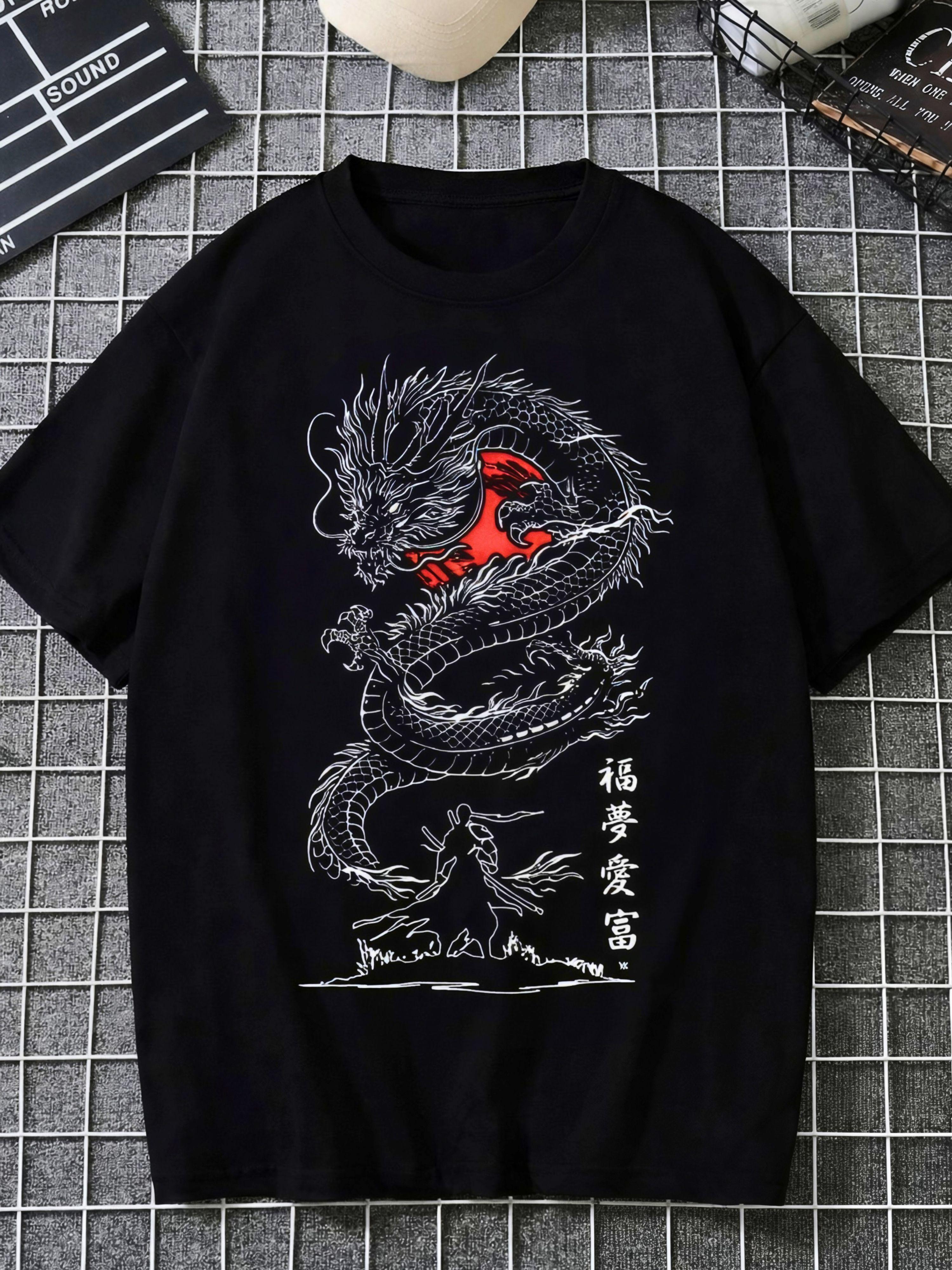 Dragon Printed MenT Shirts Fashion Clothes Cotton Tops S