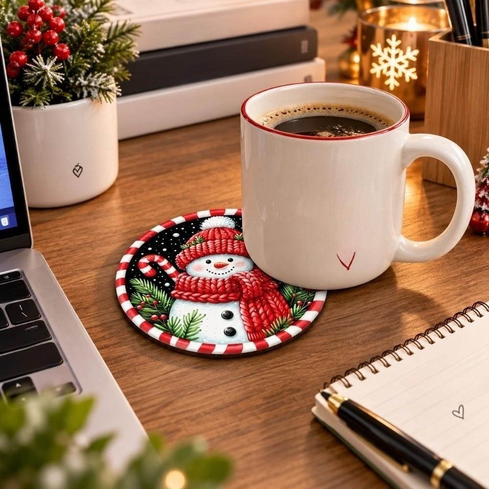 Non-Slip Christmas Santa Coasters Reindeer Coffee Cup Mat Cute Snowman Ceramics  Home Dining