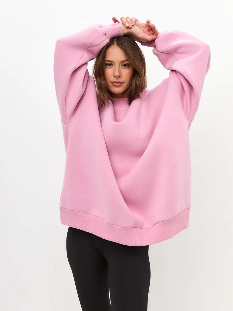 Fashion Solid Color Loose Versatile Plus Velvet Thickened Round Neck Pullover Sweatshirt
