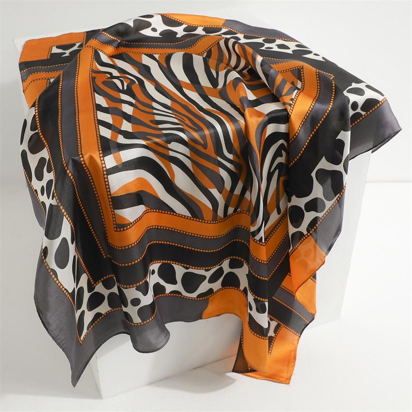 New color block leopard print silk scarf sunscreen shawl premium foreign style scarf simulation silk 71cm square scarf professional scarf women