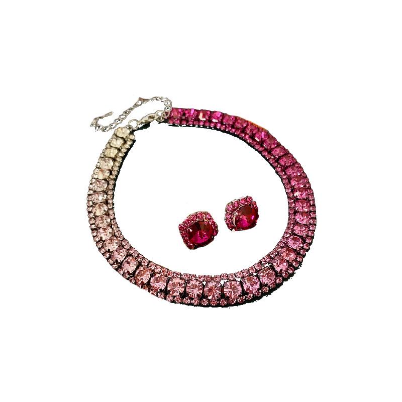Elegant Rhinestone Square Earrings & Necklace Set – Light Luxury Clavicle Chain Jewelry for Fashionable Evening Wear