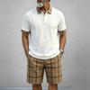 Men Casual Plaid Short Sleeve Polo Shirt And Shorts Outdoor Sports Set