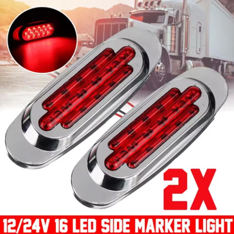 2pcs Truck 16Led Side Marker Tail Lights Amber 12V 24V Waterproof Led Marker Lamp Trailer Light Rear Side Lamps
