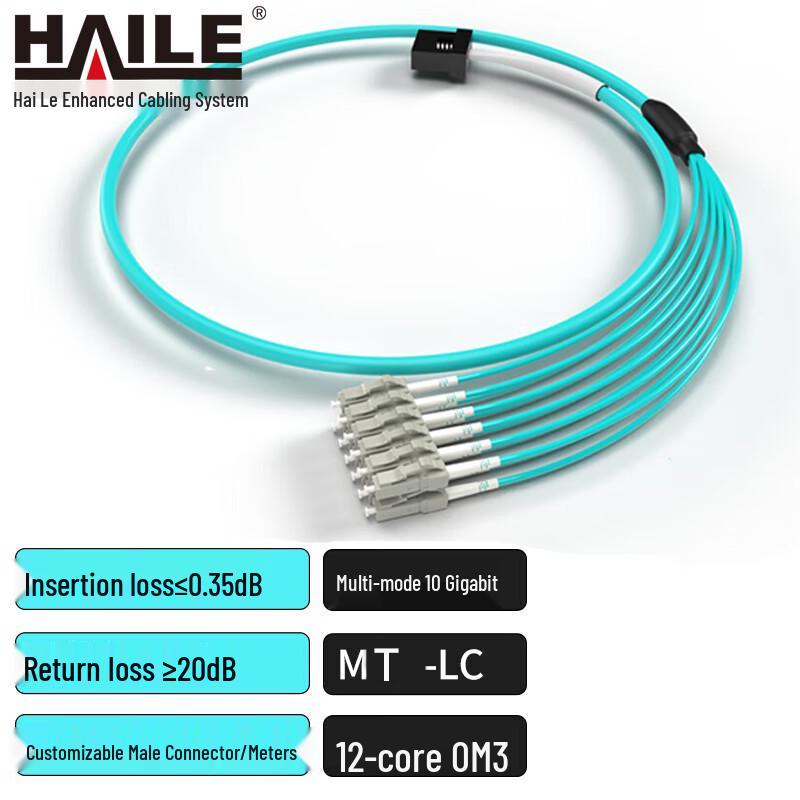 

HAILE Телекомунікаційний OM3 12-волоконний Patch Cord з роз ємами MT-LC Multimode - 10 Gigabit 1 meter смарагдовий