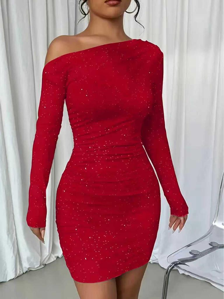 2025 Autumn Women's Sexy Sequined Off-the-Shoulder Party Dress