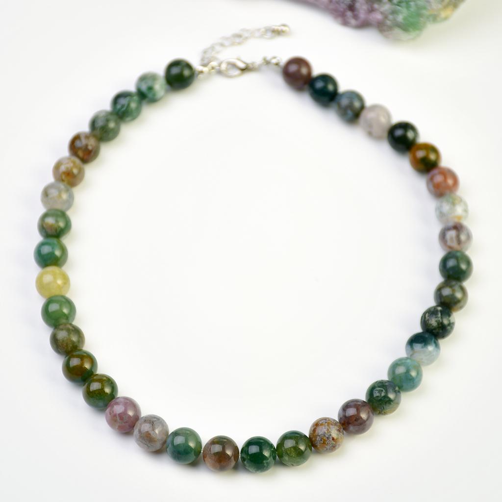 1PC Vintage Natural Stone Indian Agate 4-10mm Necklace Women's Exquisite Trendy Autumn And Winter Holiday Handmade Zircon