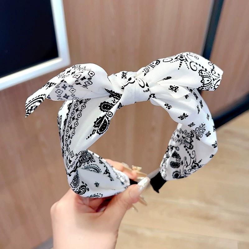 1pc New Simple Retro Fashion Paisley Flower Bow Rabbit Ear Wide Bright Color Fabric Headband Bundle for Women hair accessories