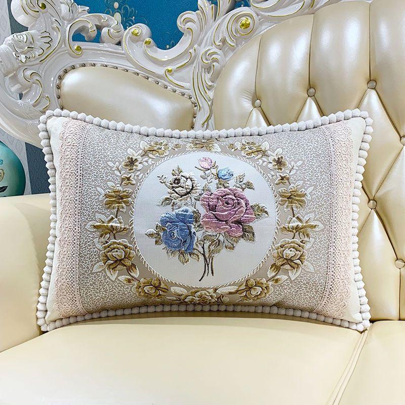 European Style Sofa Cushion Exquisite Jacquard Embroidered Pillow Detachable Washable Lace Zipper Jacket Household Waist Protection Square Backrest