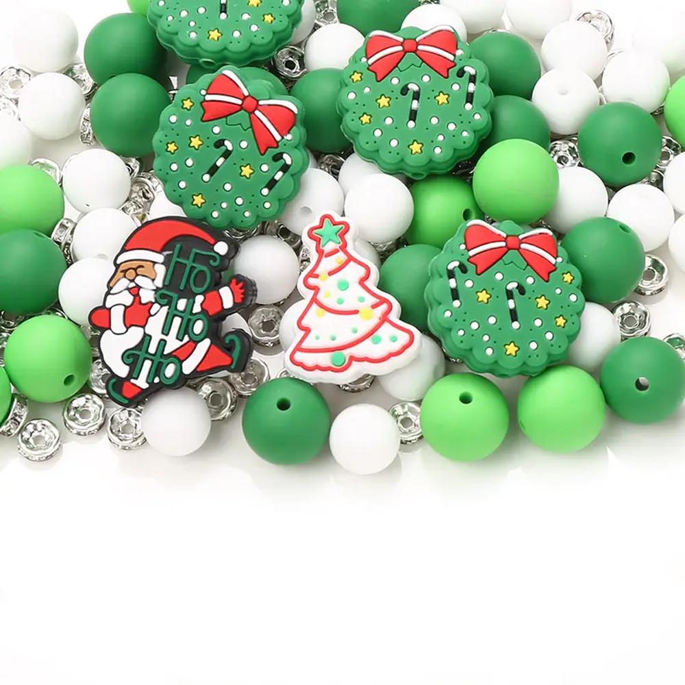 6/32PCS Multi-Size Christmas-Themed Silicone Beads Set, Perfect for DIY Crafting Keychains, Necklaces, Bracelets & More