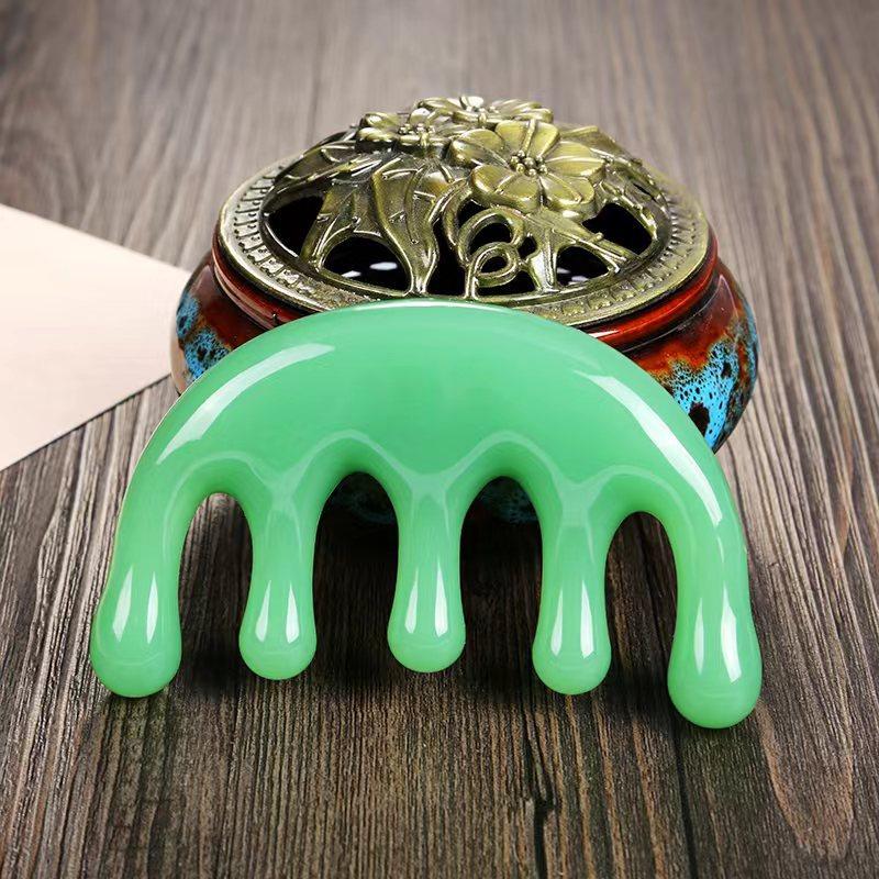 5 Teeth Head Acupoint Massage Comb Resin Big Teeth Big Teeth Meridian Blood 5-Paw Half Round Shap Comb for Stress Relief