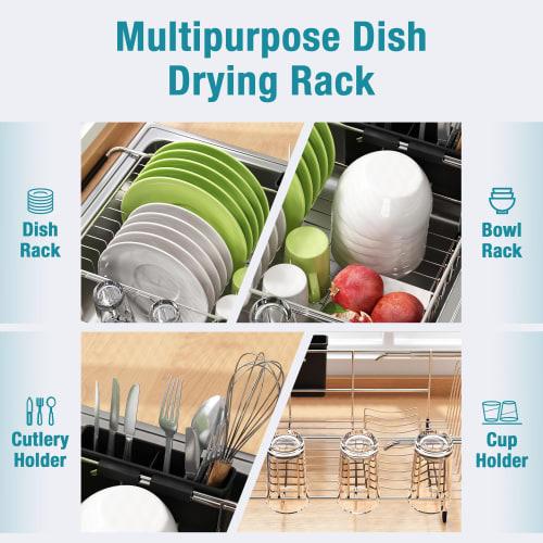 Dish Drying Rack In Sink - Expandable Stainless Steel Dish Drainers for Kitchen Counter, Dish Dryer Rack for Inside Sink, Over The Sink Dish Racks Wit