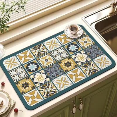 Absorbent Placemat Coffee Dish Quick Dry Kitchen Drained Placemat Retro American Style Drying Mat Pad For Dinner Table Bathroom