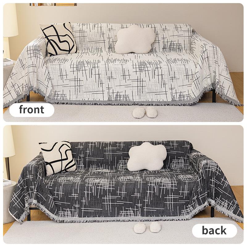 Line Pattern Sofa Towel Washable Sofa Cover, Three-Seater Sofa Suitable for Living Room Home Decoration Four Seasons Universal