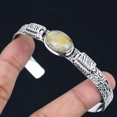 Daughters Day Sale 925 Sterling Silver Golden Rutile Stone Handcrafted Bangle