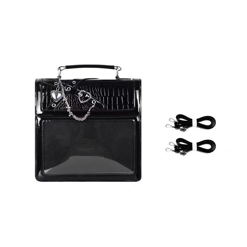 

Y2K Women Gothic Backpack Kawaii Ita Bag Fashion Shoulder Bag Crossbody Bag Cute Girls Transparent Pocket New DIY Badge Knapsack 26x25x8cm чорний
